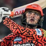 Abhishek Sharma IPL score celebration during a cricket match.