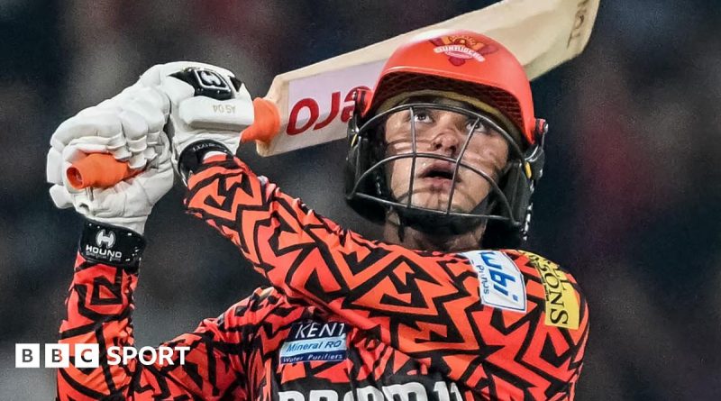 Abhishek Sharma IPL score celebration during a cricket match.