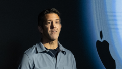 Diverse professionals discussing Apple leadership changes in a modern office setting.