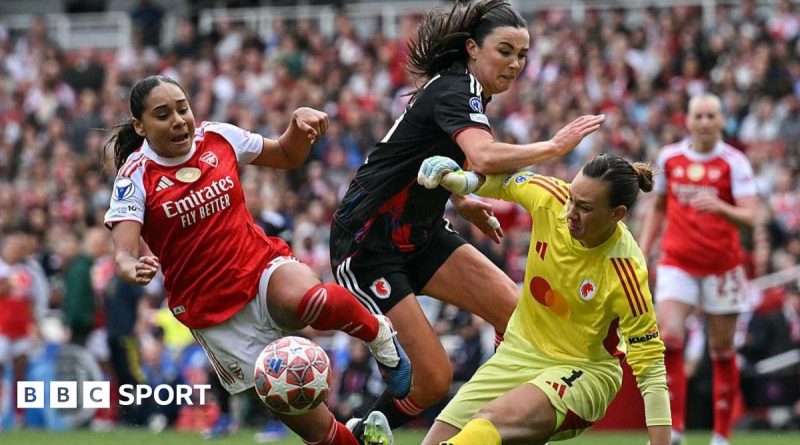 Arsenal Women's Team showing teamwork during a soccer match.