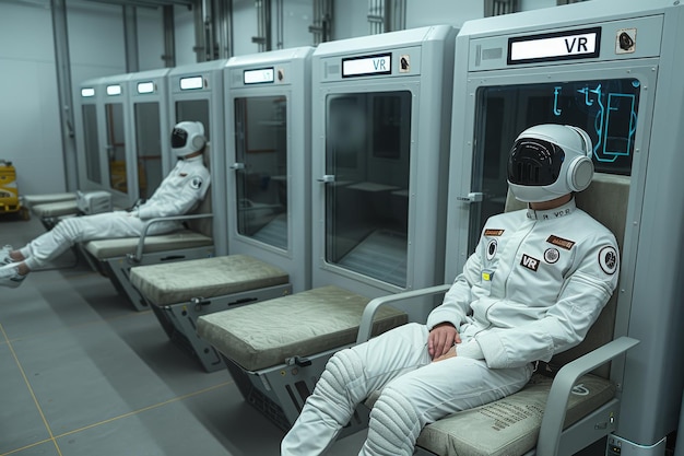 Astronauts exercising in the space station to prevent back pain.