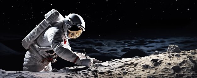 Astronauts celebrating their Moon discoveries with images on a tablet.