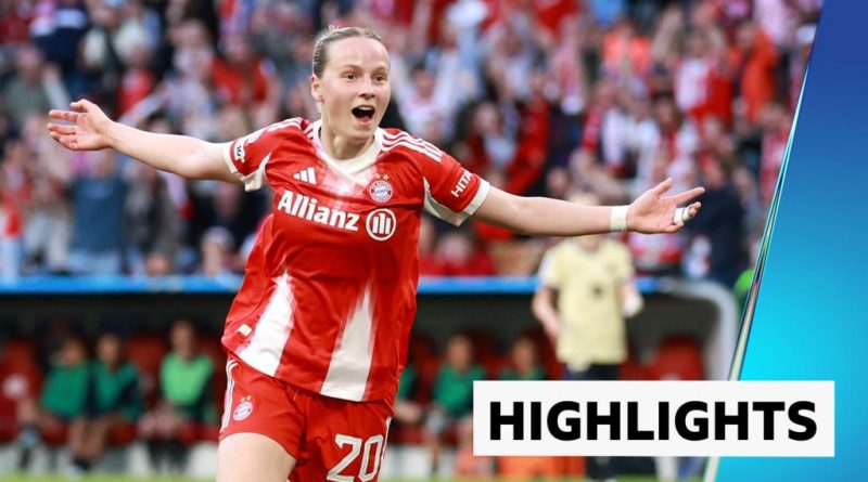 Bayern Munich and Barcelona players during a women's soccer match.