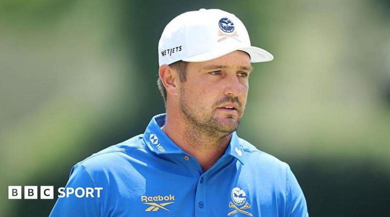 Bryson DeChambeau LIV Golf contract signing event on the golf course.