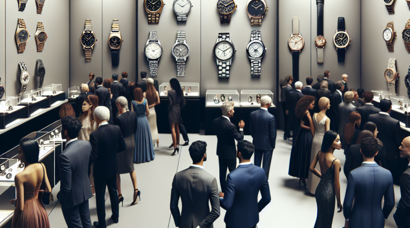 Attendees at the watch awards ceremony admire the winning watch designs.