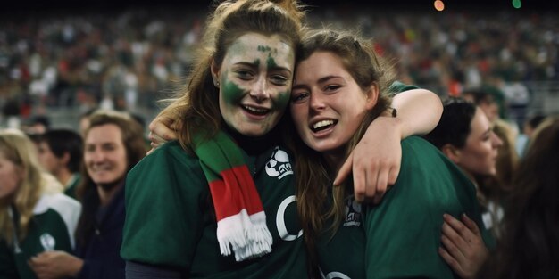 Fans excited for the Celtic Hearts title match at a packed stadium.