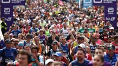 A diverse choir performing at the London Marathon, showcasing community spirit and unity.