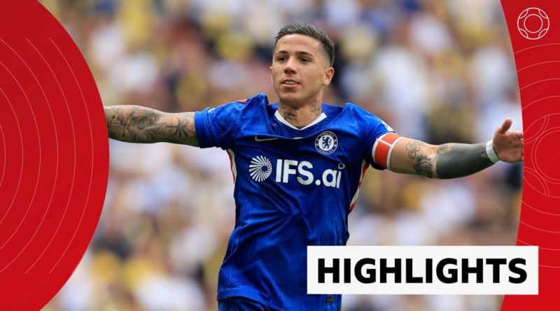 Excited football fans celebrating Chelsea's FA Cup final victory.