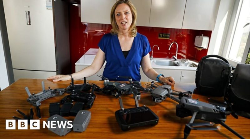 Professionals discussing the drone sales ban in Beijing's modern office.