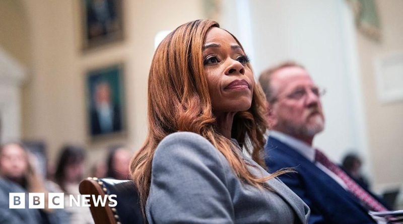 A diverse group discusses campaign finance scandal in a formal meeting.