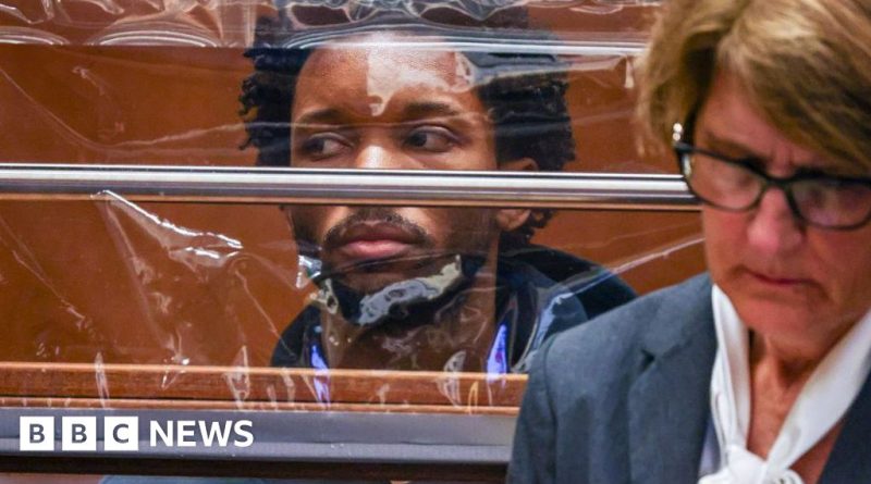 A serious courtroom scene involving D4vd child abuse images case.