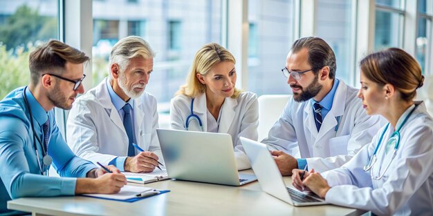 Doctors discussing mifepristone restrictions in a professional setting.