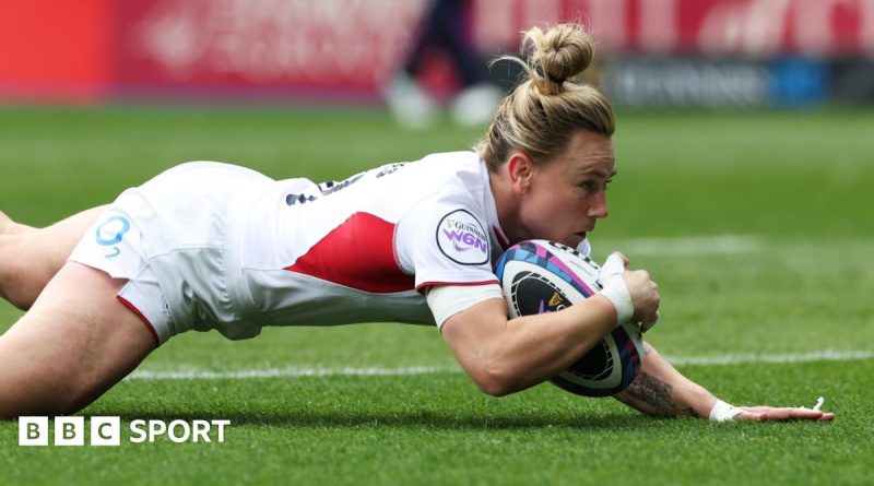 England women's rugby team showcasing teamwork during a match.