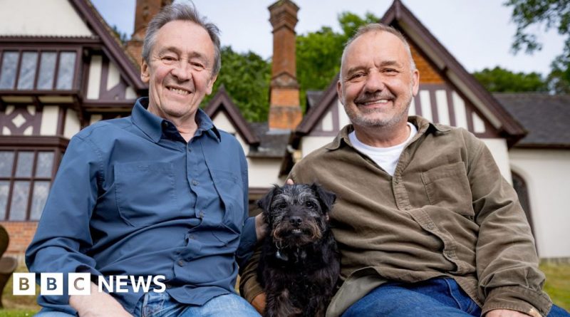 Gone Fishing dog Ted alongside hosts enjoying nature and fishing.
