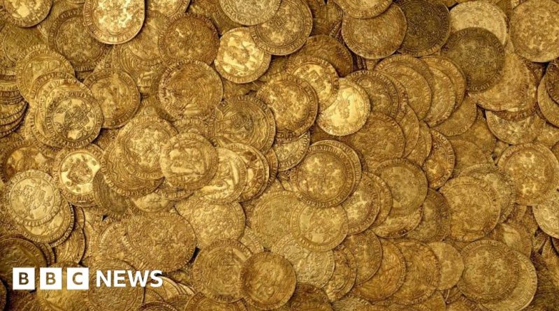 A father safeguarding a medieval coin hoard in a home setting.