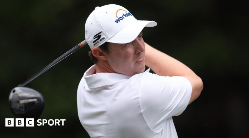 Matt Fitzpatrick in a focused stance during RBC Heritage play-off victory scene.