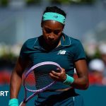 Coco Gauff shows determination during a Madrid Open match.