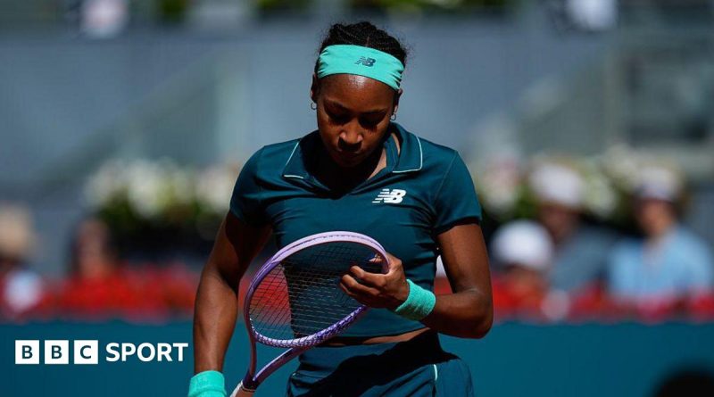 Coco Gauff shows determination during a Madrid Open match.