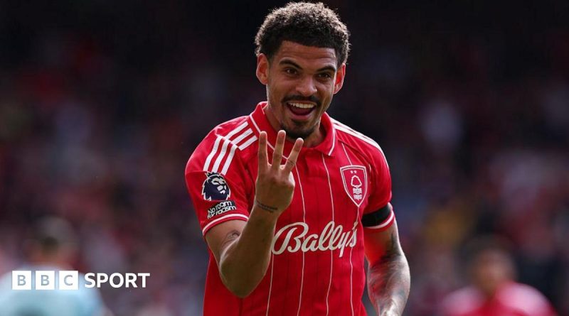 Gibbs-White hat-trick celebration during Nottingham Forest match.