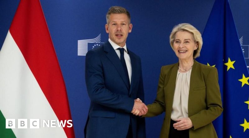 Hungary EU funds discussion among leaders in formal meeting attire.