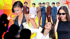 A team managing celebrity fan accounts in a busy office setting.