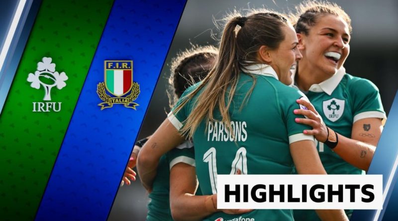 Ireland Italy Women's Six Nations match with players in action on the field.