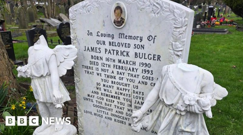 Family members visiting the grave of James Bulger in a respectful manner.