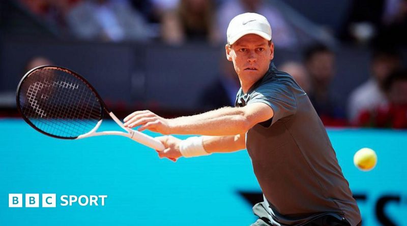 Jannik Sinner competes in a match at the Madrid Open tennis tournament.