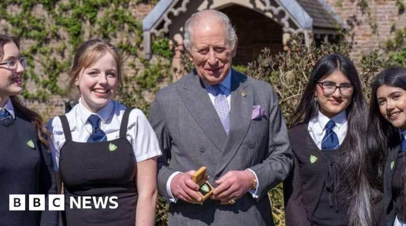 King Charles receives the Blue Peter Green badge for environmental efforts.