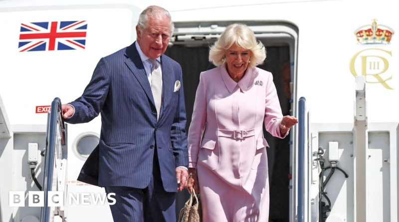 King Charles and Queen Camilla's US state visit welcome ceremony with military honors.