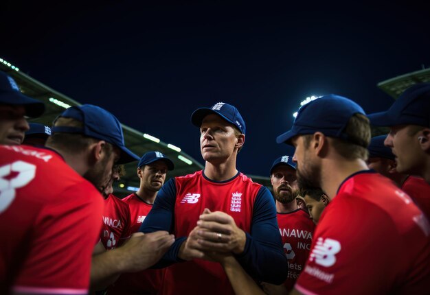 KKR players discussing the Finn Allen dismissal controversy during a match.