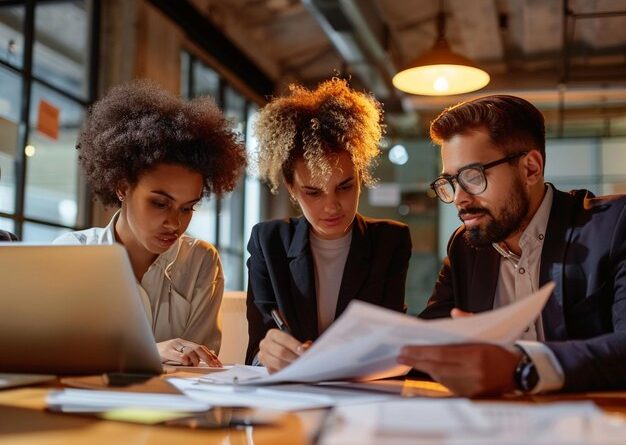A group discussing Tiger Woods' medication records in a serious office setting.