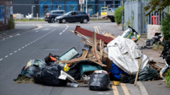 Diverse professionals discussing illegal waste dumping rewards in a park.
