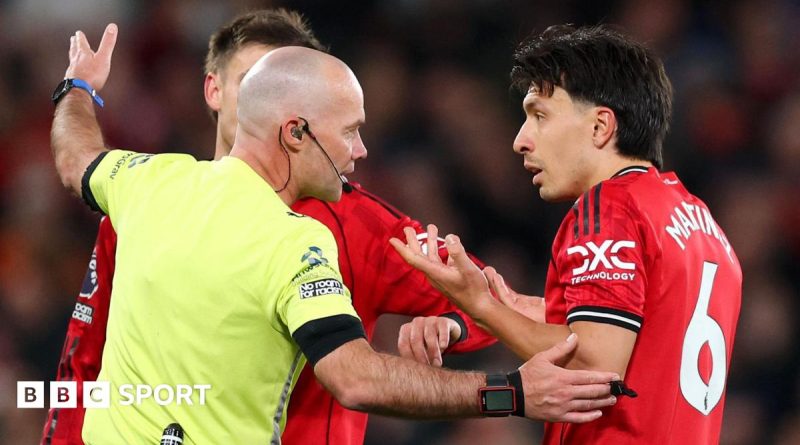 Football players in action during a match, highlighting the Martinez red card incident.