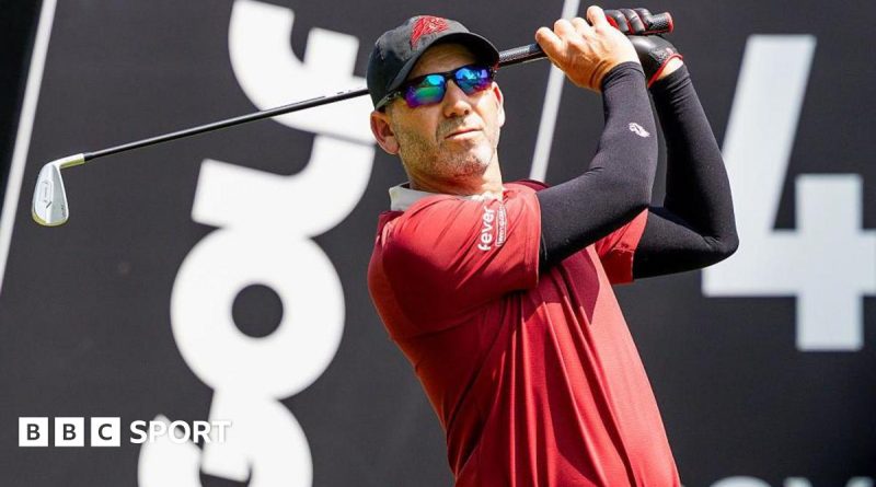 Golf players discussing the future of LIV Golf at a course, emphasizing LIV Golf future.