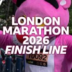 Exciting scene of runners finishing the 2026 London Marathon live stream.