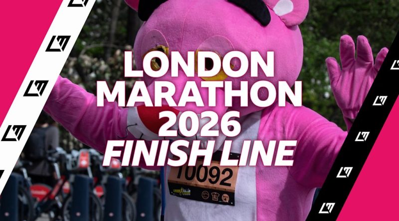 Exciting scene of runners finishing the 2026 London Marathon live stream.