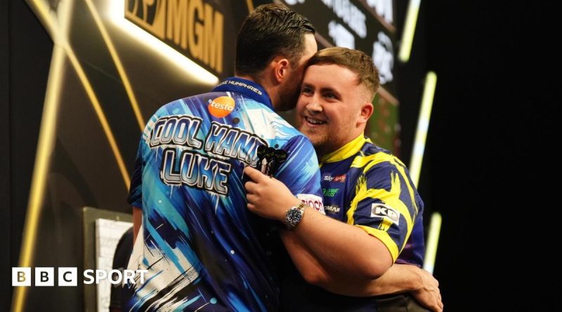 Luke Littler competing in Premier League Darts, showcasing his skills.