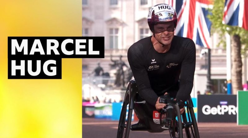 Marcel Hug wheelchair race winner competing in the London Marathon.