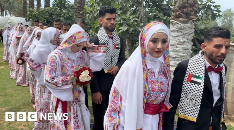 Mass wedding in Gaza with 300 couples celebrating love and unity.