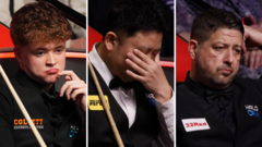Players in professional attire at the Crucible snooker match focused under pressure.