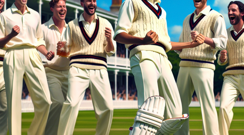 Middlesex innings victory with young player celebrating a wicket.