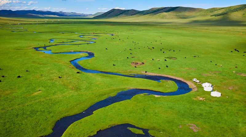 Travelers in professional attire exploring Mongolia's stunning landscapes.