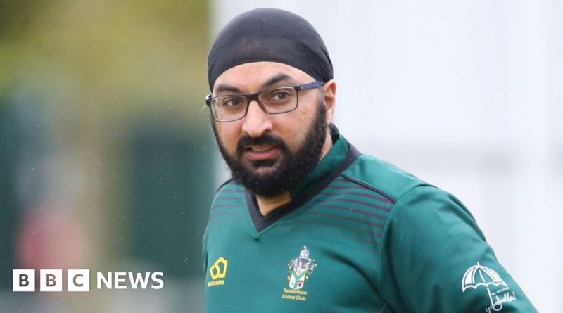 Monty Panesar participating in local cricket team activities with players.