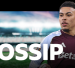 Football scouts discussing Morgan Rogers European move in a modern office.