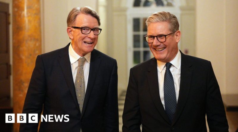 A serious meeting discussing the Mandelson controversy with engaged participants.