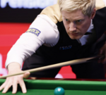 Neil Robertson in a World Championship snooker match at Crucible Theatre.