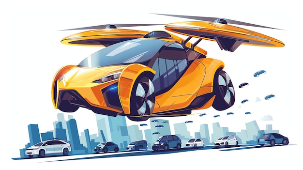 A flying sports car taking off, showcasing the future of transportation.