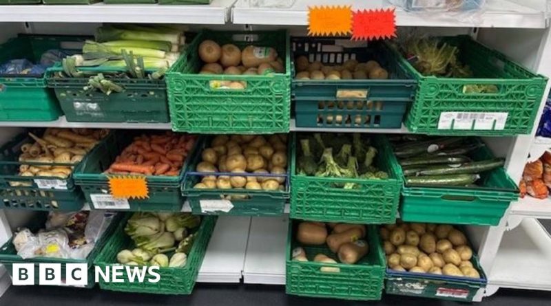 Scene inside a social supermarket helping families save on groceries.