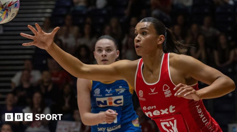 Nottingham Forest netball victory scene with players in action.